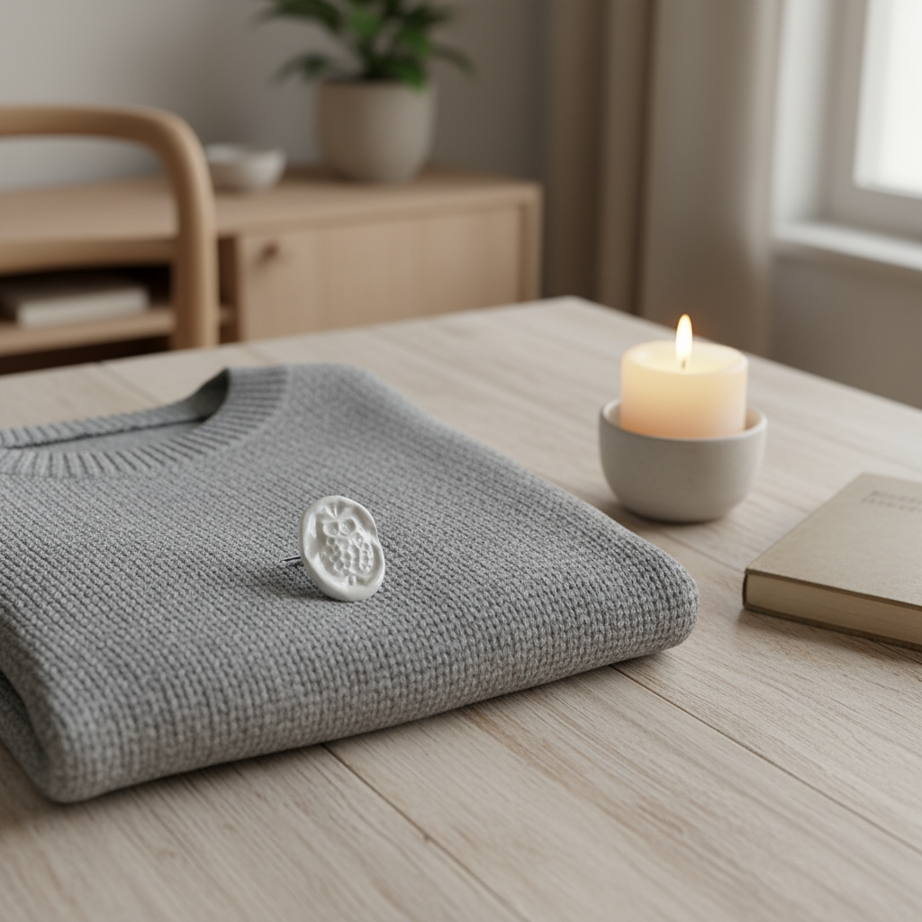 Lille broche i keramik - oval ugle