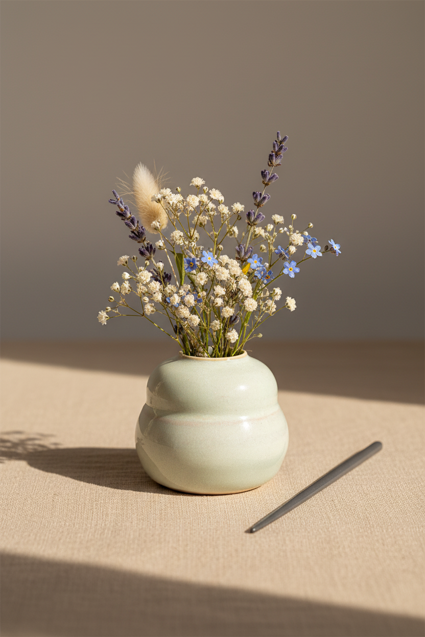 Lille keramikvase – hånddrejet, 7 cm – Karlines Keramik