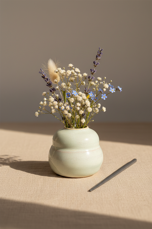 Lille keramikvase – hånddrejet, 7 cm – Karlines Keramik