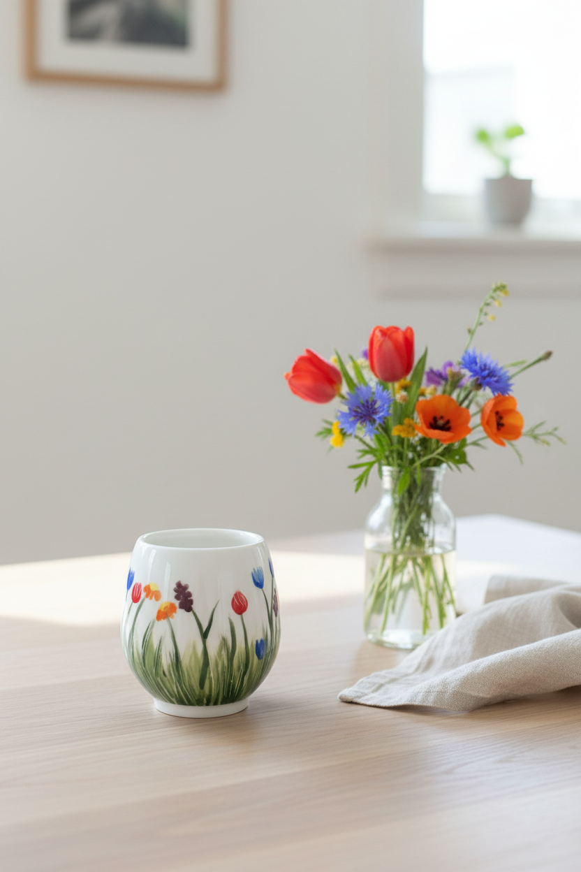 Tumbler i porcelæn med blomstermark | Ibs Elsker Keramik