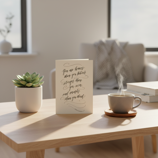 Håndskrevet kalligrafikort – "You are braver than you believe" | Pen Tool Grafisk