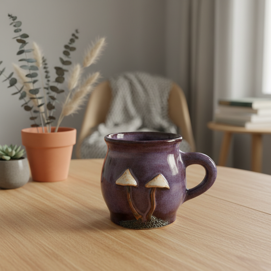 Krus med svampe – lilla med lyse svampe | RG Ceramic