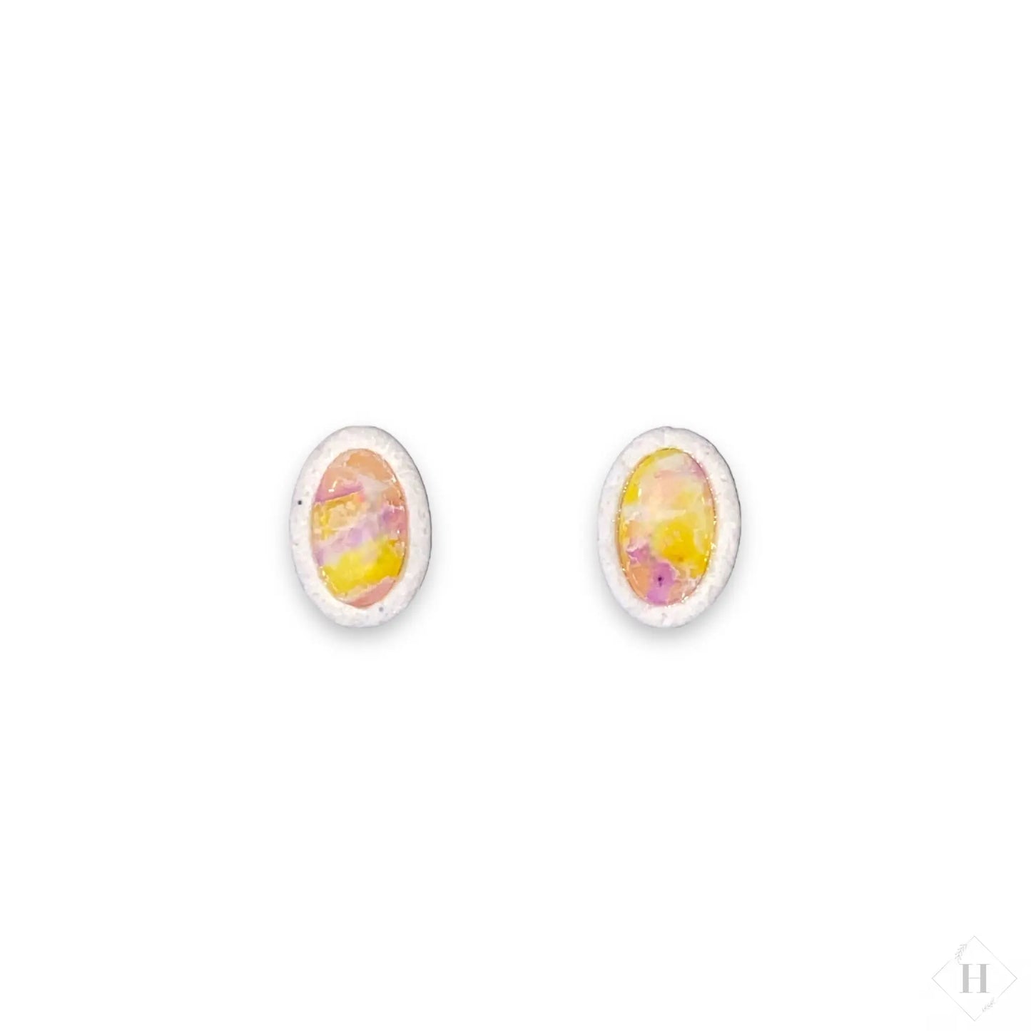 Inlay small studs - purple and yellow ovals #284 Handmade Hygge