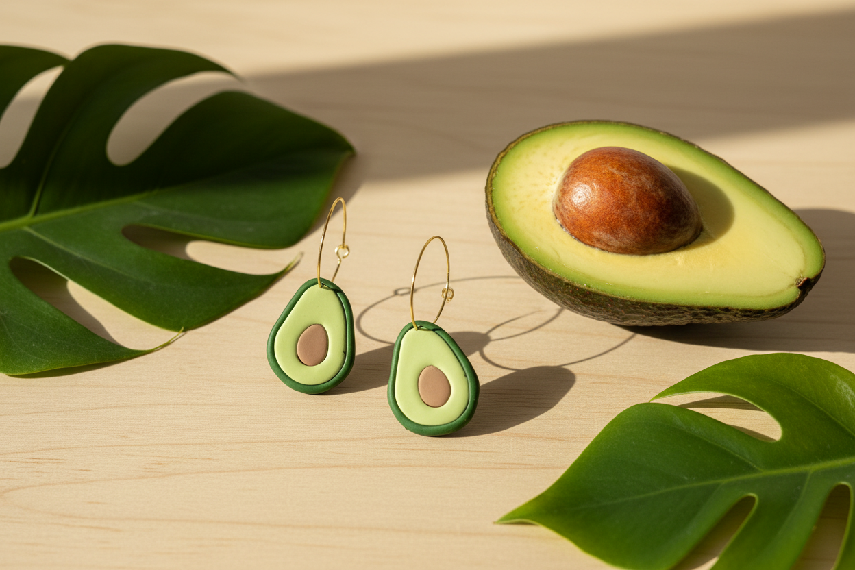 Avocado øreringe i polymer clay