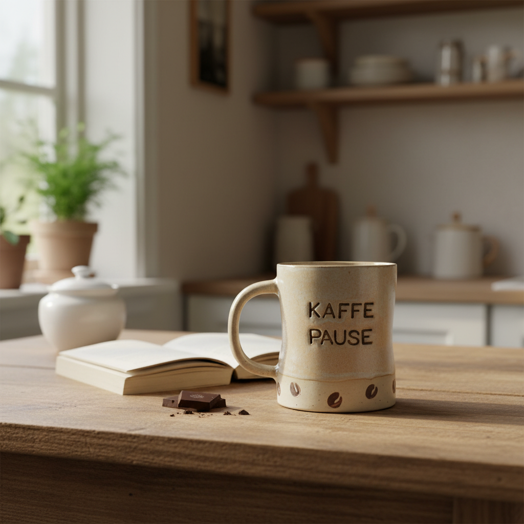 Klemmekrus med hank og „kaffe pause“ – Håndlavet keramikkrus af Charlottes Clayground