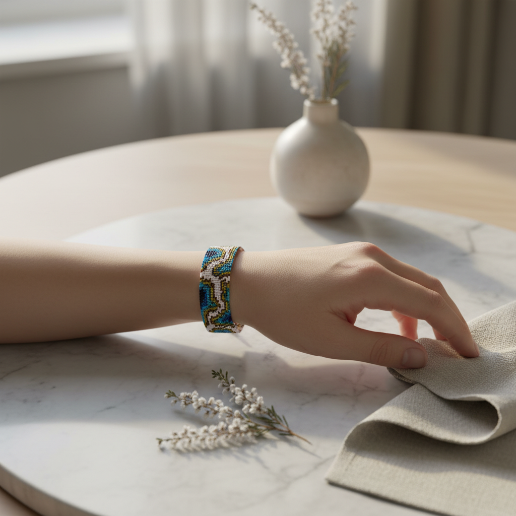 Armbånd i miyukiperler – blå geode | Sara Engel