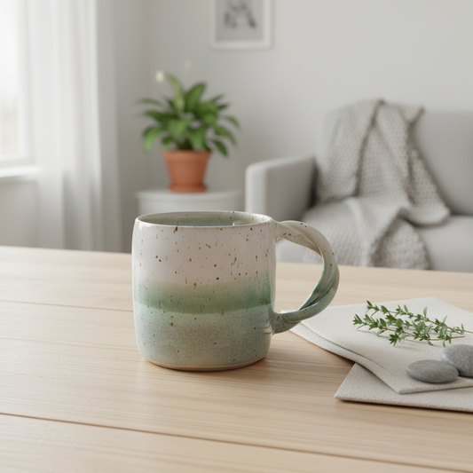 Krus med snoet hank – Grågrøn | Håndlavet keramik af Clay by Hornstrup