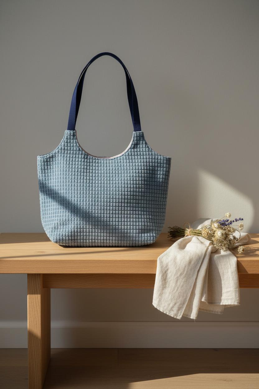 Vendbar totebag – støvet blå/lyserøde striber | JNorteved