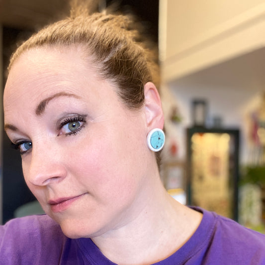 White and turquoise statement studs - circles 260 Handmade Hygge