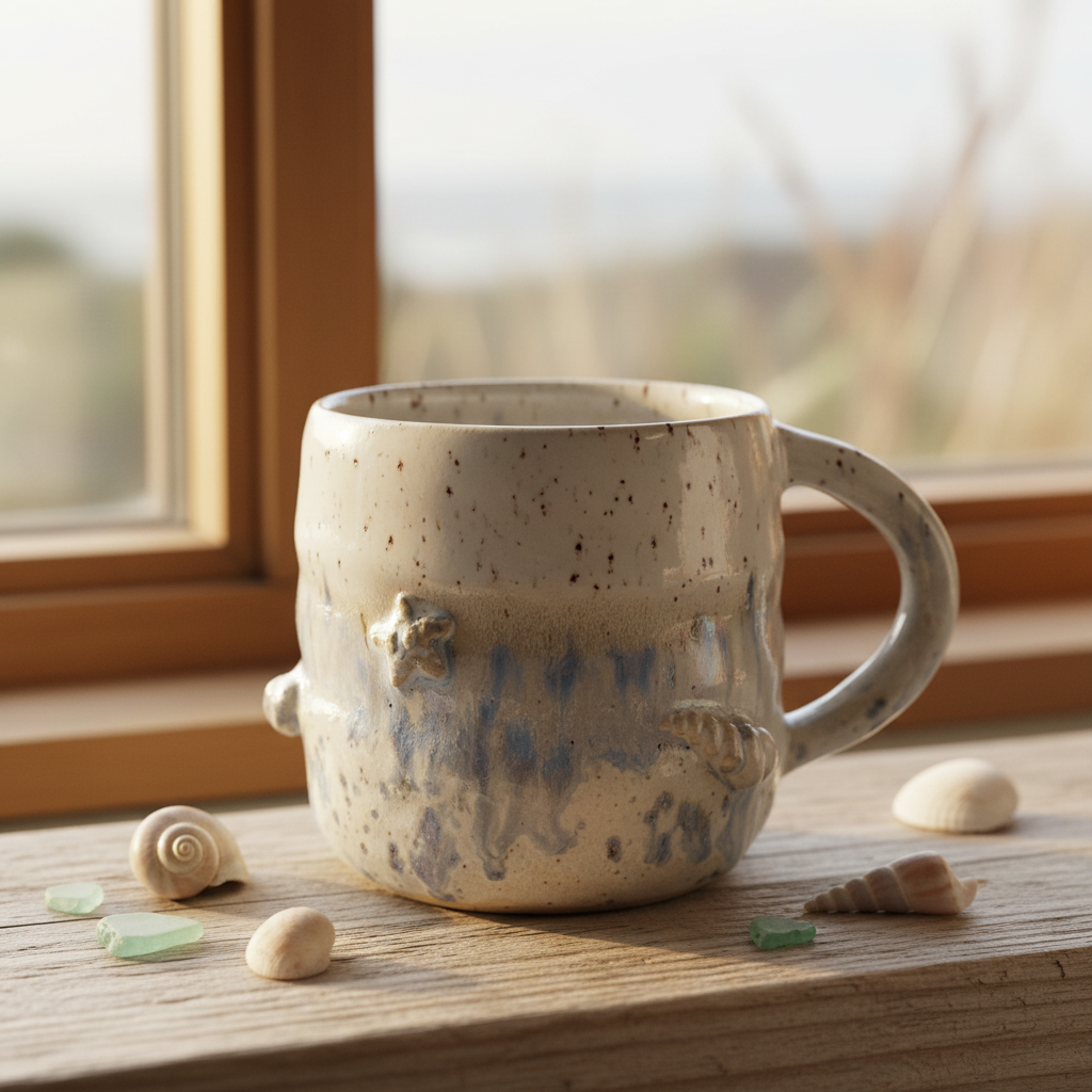 Drejet krus med hank – skaller og havdetaljer | Clay by Hornstrup