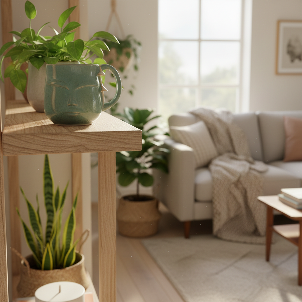 Krus med ansigt – Gaia, støvet grøn med svampe | RG Ceramic