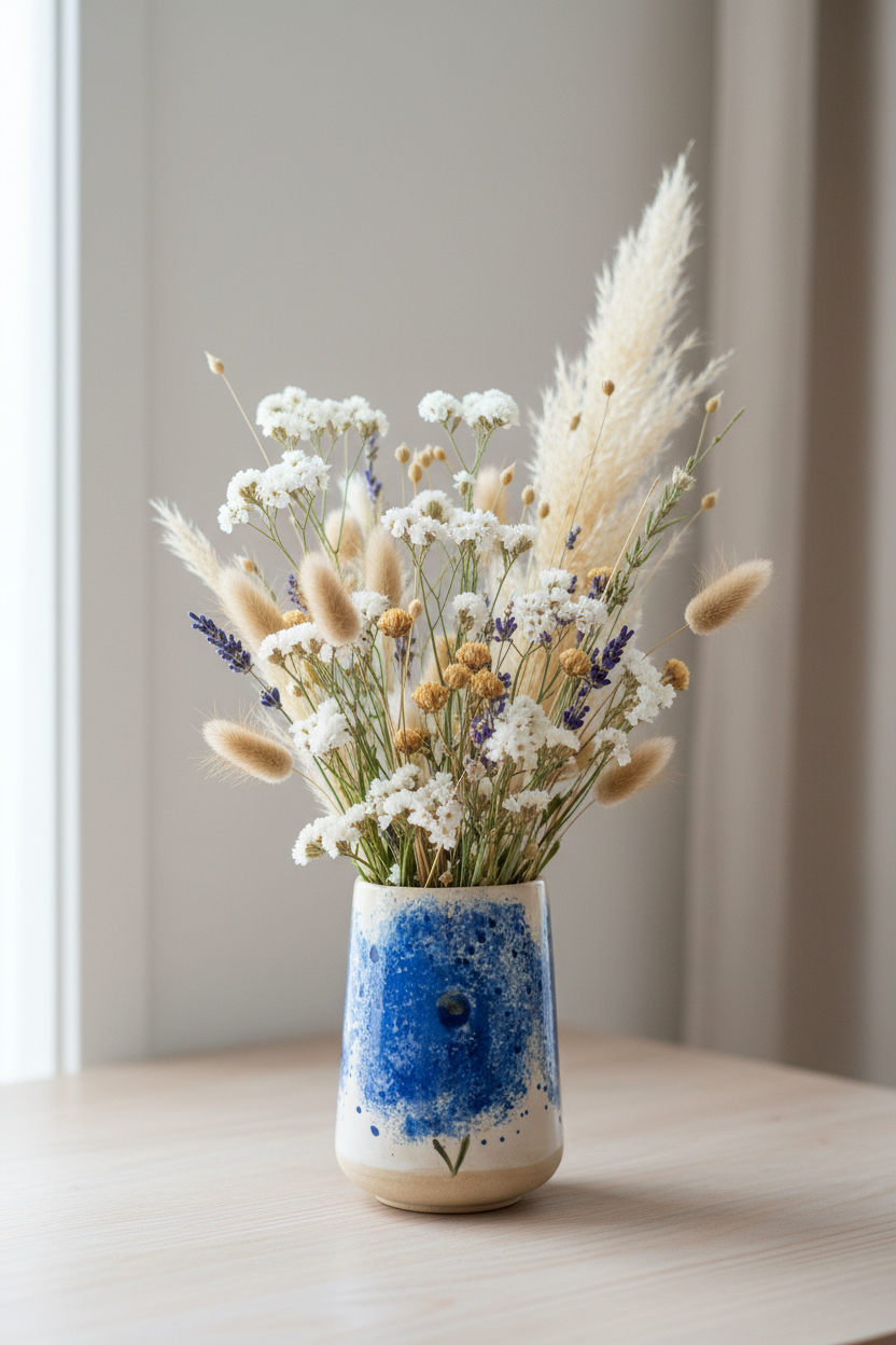 Høj keramikvase med blåt blomstermotiv – 2. sort | Håndstøbt af Ibs Elsker Keramik