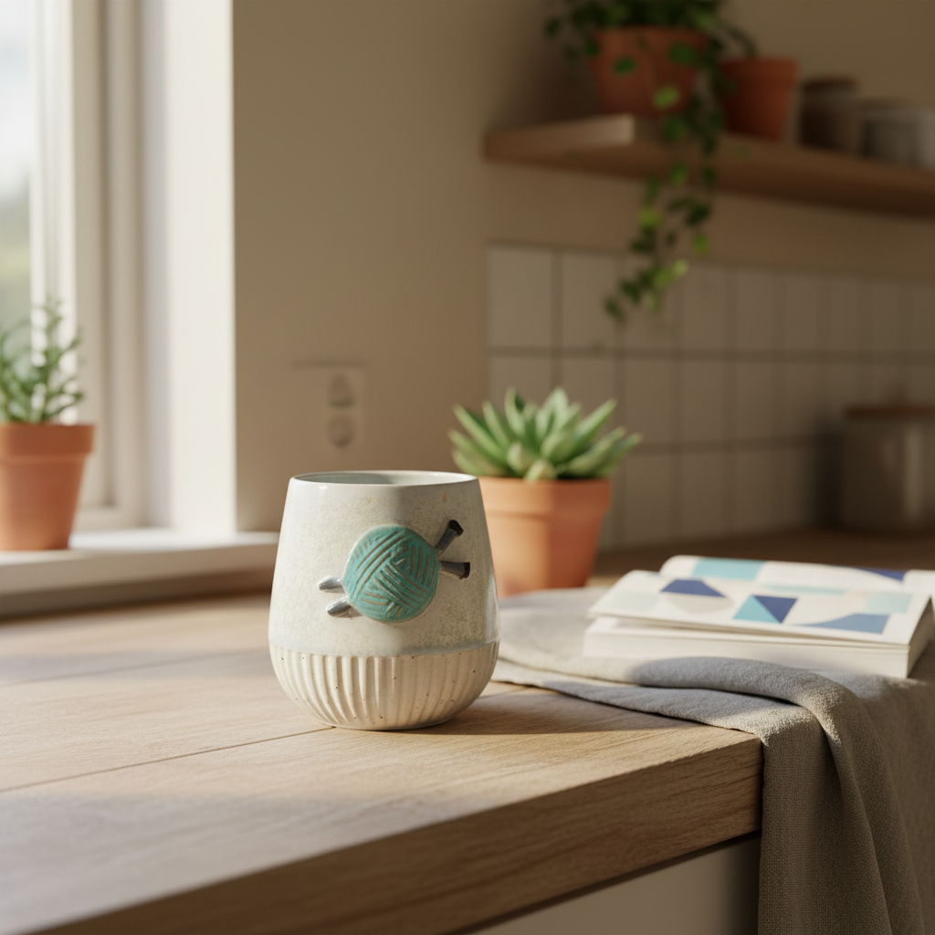 Keramik tumbler med garnnøgle – Håndlavet af Ibs Elsker Keramik