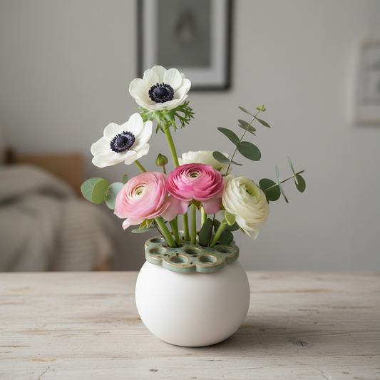 Håndlavet blomsterholder i keramik – gitterrist til blomsterarrangement | Ibs Elsker Keramik