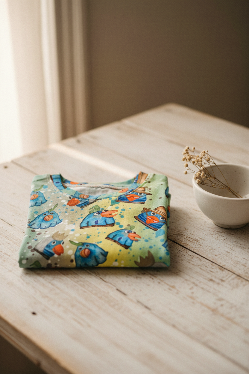 Børne t-shirt med Andrea kage-motiv – str. 104 (3-4 år) & 110 (4-5 år) – Håndlavet af M Henriksen Design