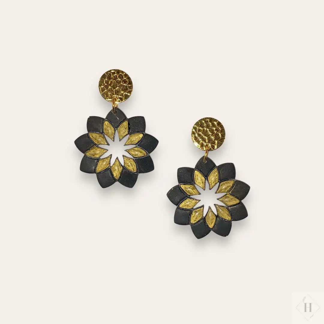 Black and gold mandala dangles #246 Handmade Hygge