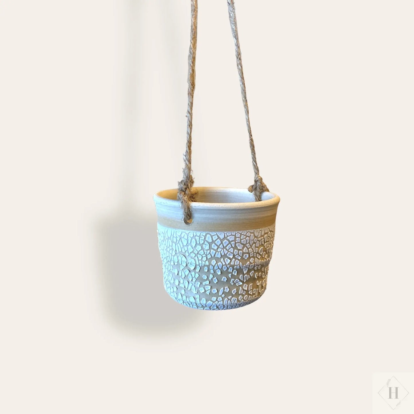 Stentøjs hængepotte lille - krakeleret glasur Gitte Bramm