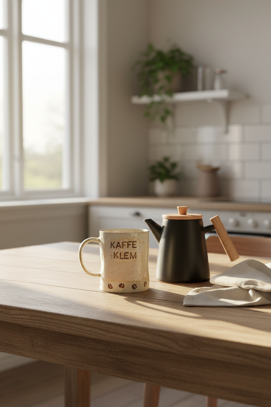 Klemmekrus med hank og „kaffeklem“ – Håndlavet keramikkrus af Charlottes Clayground