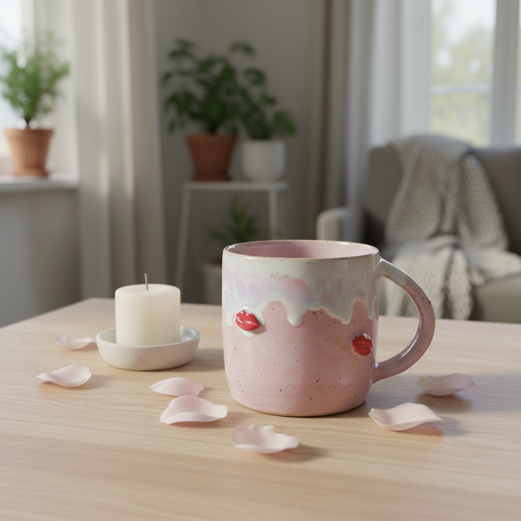 Keramikkrus med hank – "Kiss" med røde læber | Clay by Hornstrup