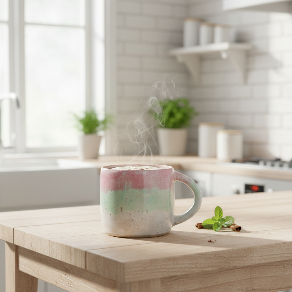 Krus med pastelstriber i lyserød og mint – Håndlavet keramik af Clay by Hornstrup