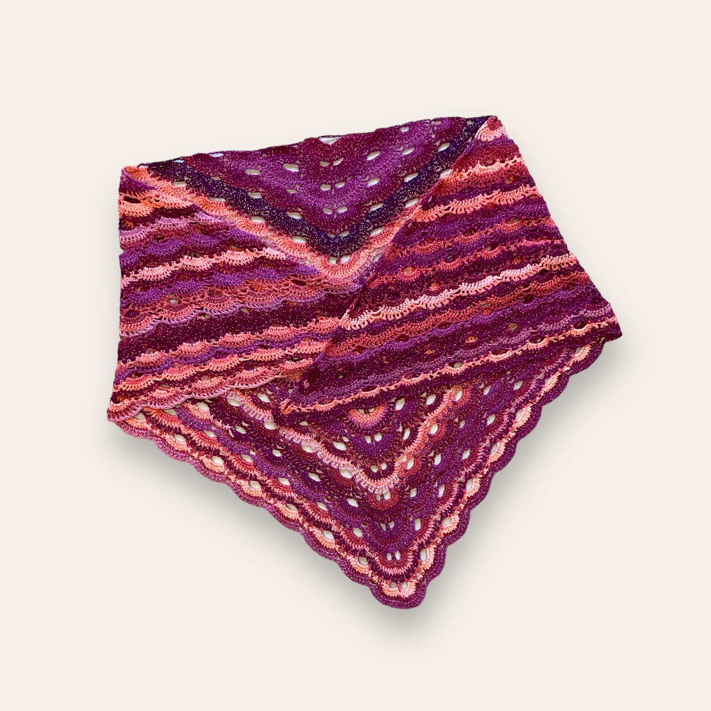 Hæklet sjal m/glimmer - uld/akryl Laila