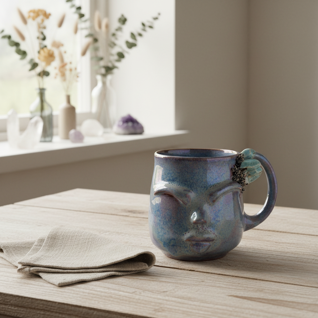 Krus med ansigt – Gaia, Blå/lilla med krystal | RG Ceramic