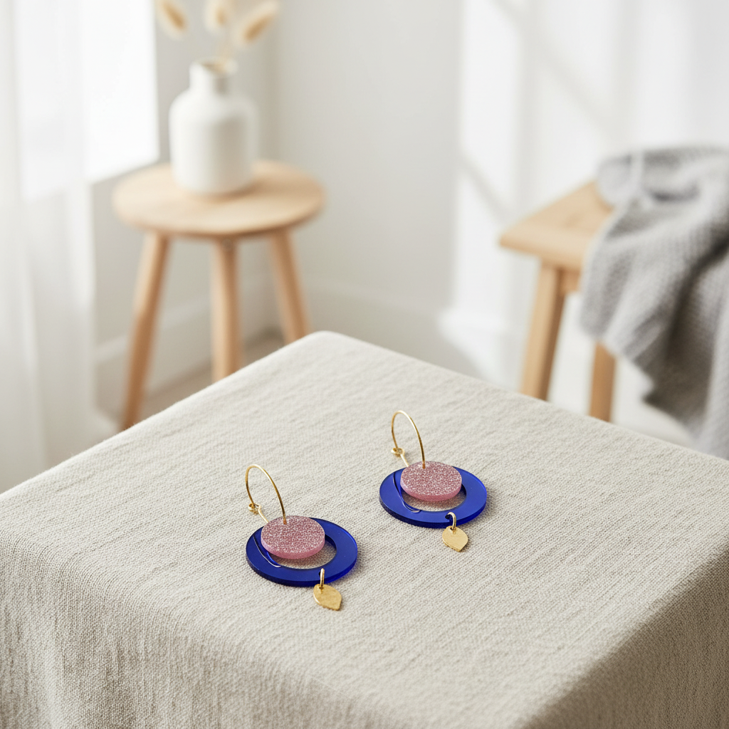 Statement øreringe med blå spejl ring – Designet af Winther Design (2.sort)