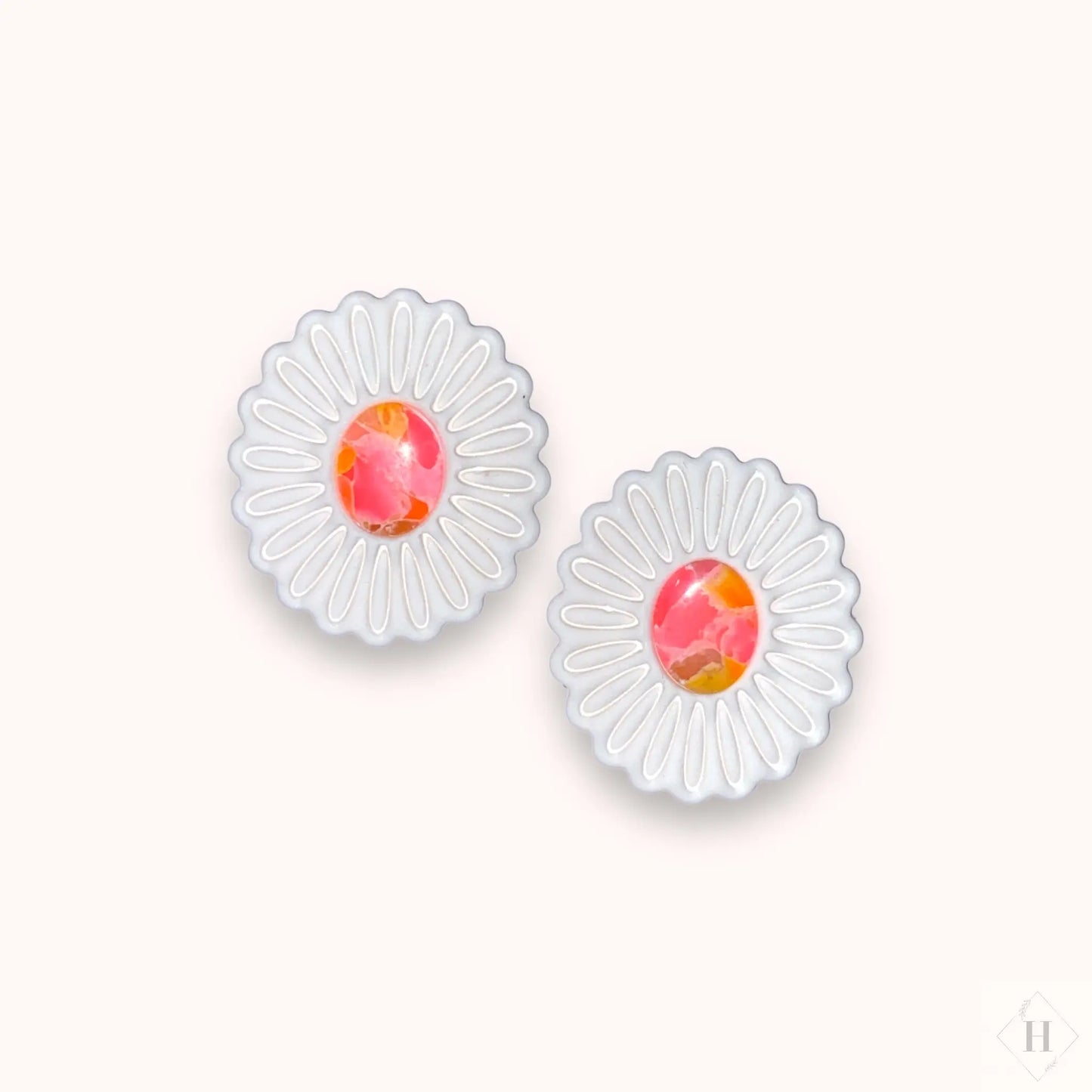 Inlay statement studs - pink and orange flowers "Kaiah" #278 Handmade Hygge