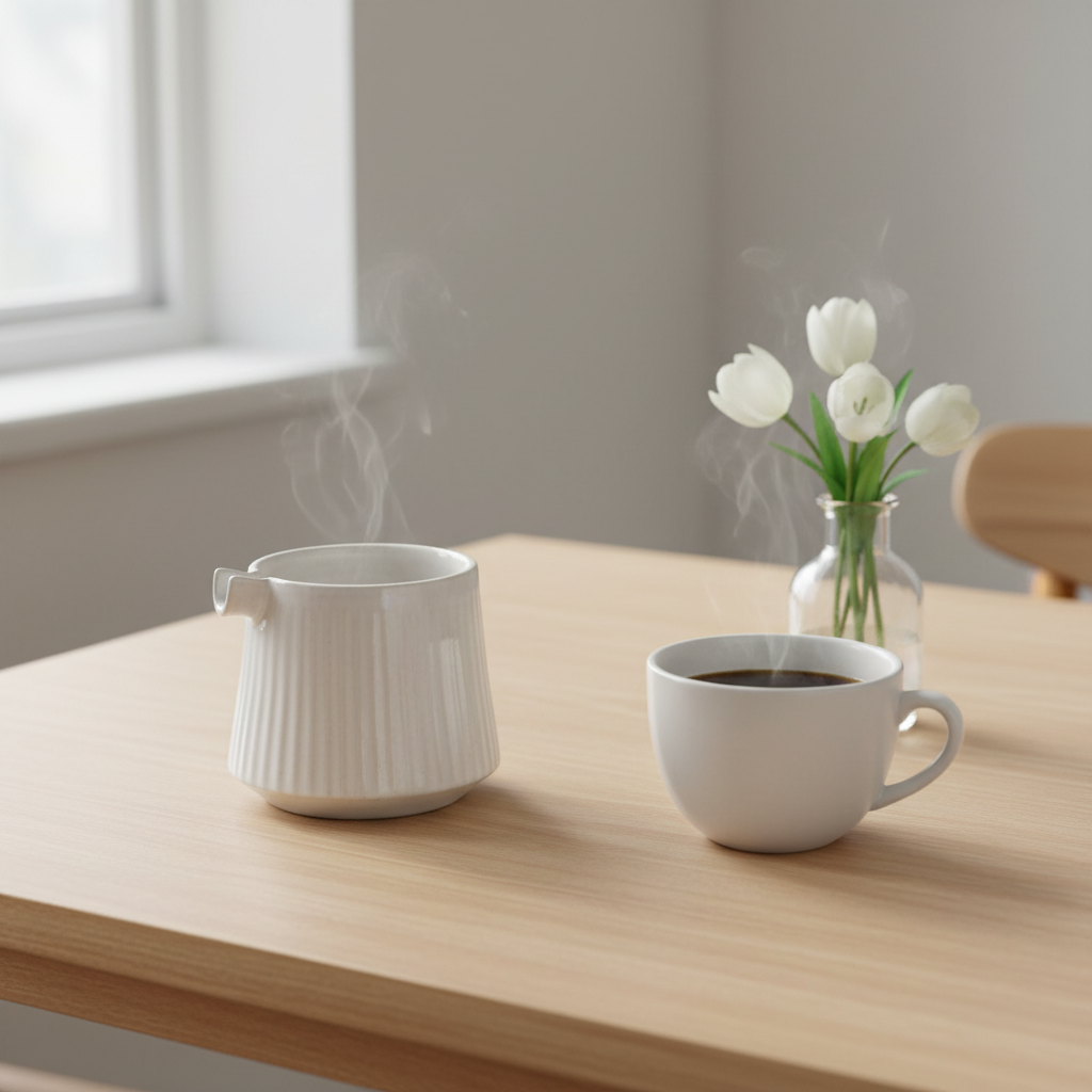 Håndlavet lille keramikkande – hvid glasur med lodrette riller | Helle Zinn