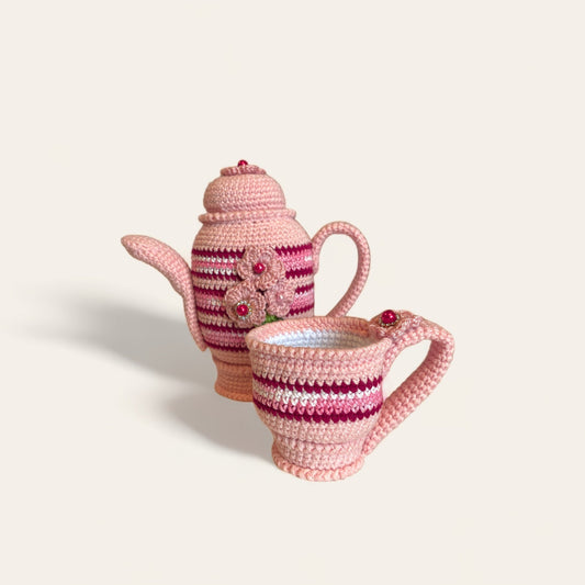 Hæklet te stel - rosa Håndlavet af