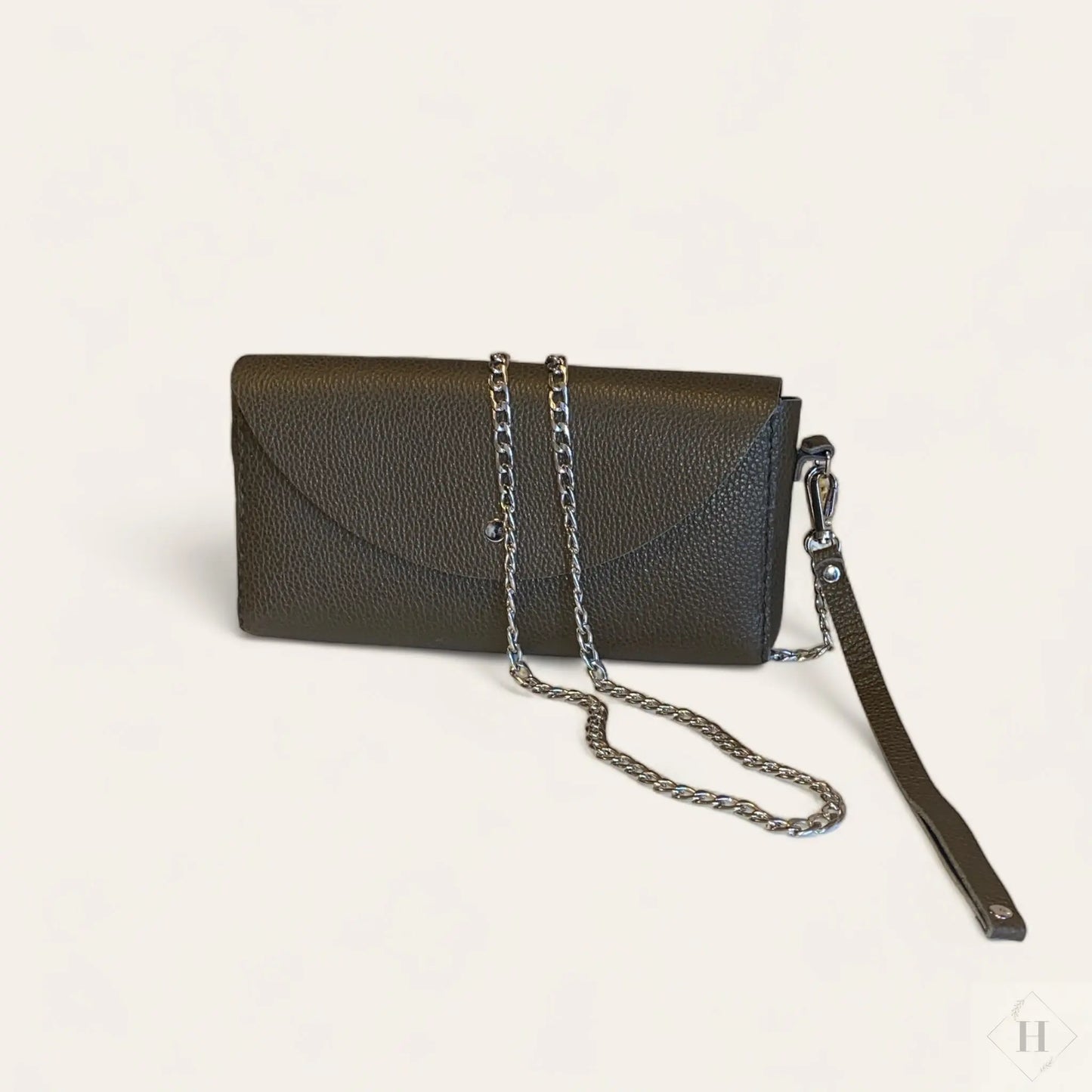 Luksus clutch i læder med kæde - army Unika Nord
