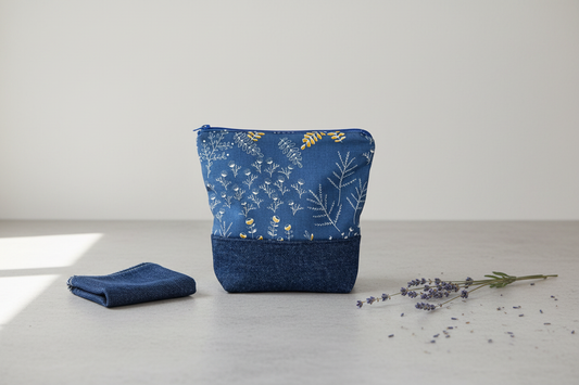 Håndlavet lille taske i bomuld med denim og blåt mønster – JNortheved