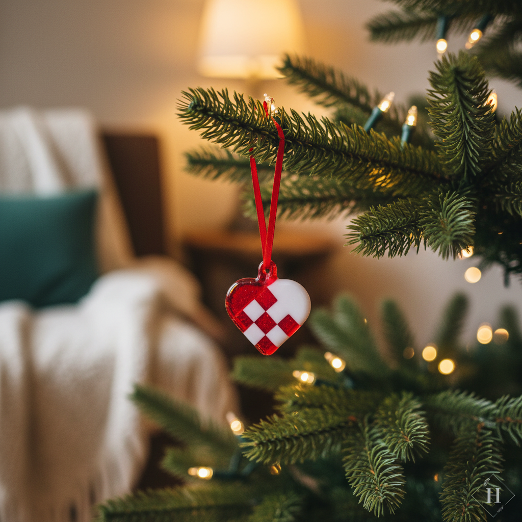 Flettet glashjerte i rødt og hvidt – julepynt | Great Fun Arts