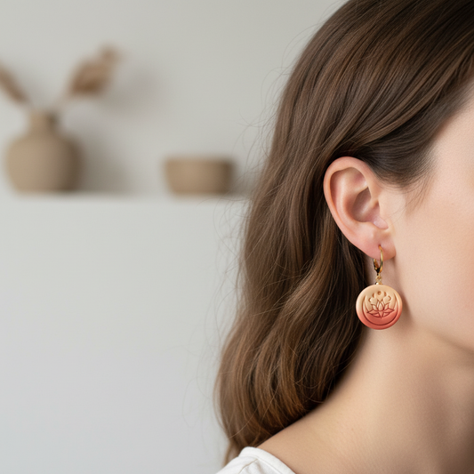 Lotus clay øreringe rød ombre Handmade Hygge – lifestyle
