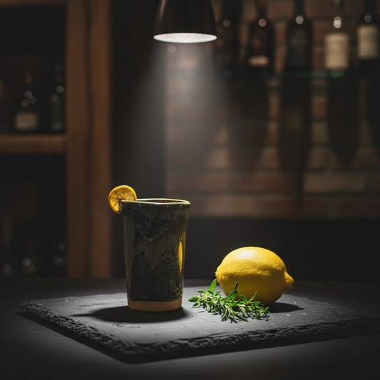 Shotglas keramik blågrøn citron – lifestyle
