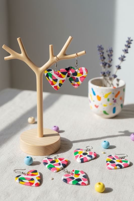 Stylede håndlavede polymer clay øreringe i multifarver