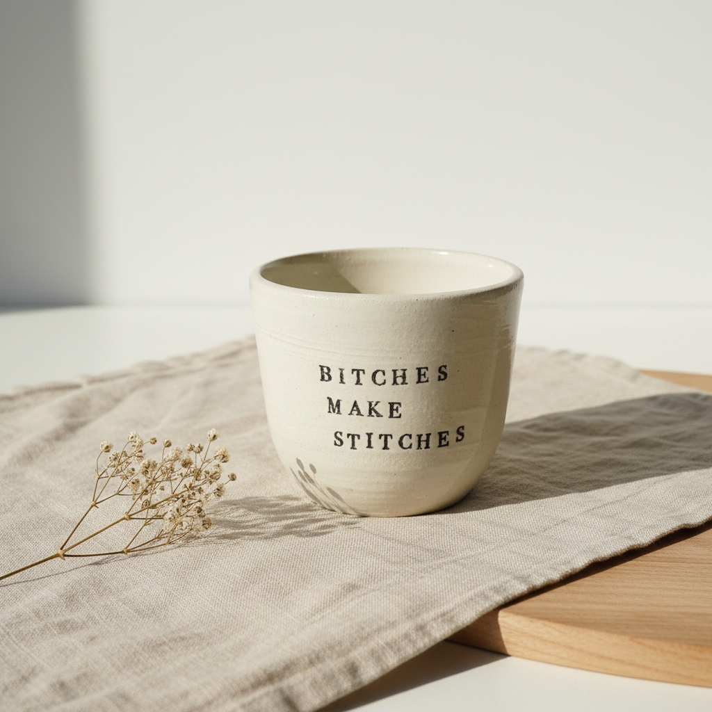 Stylet billede – Bitches Make Stitches krus (stor)