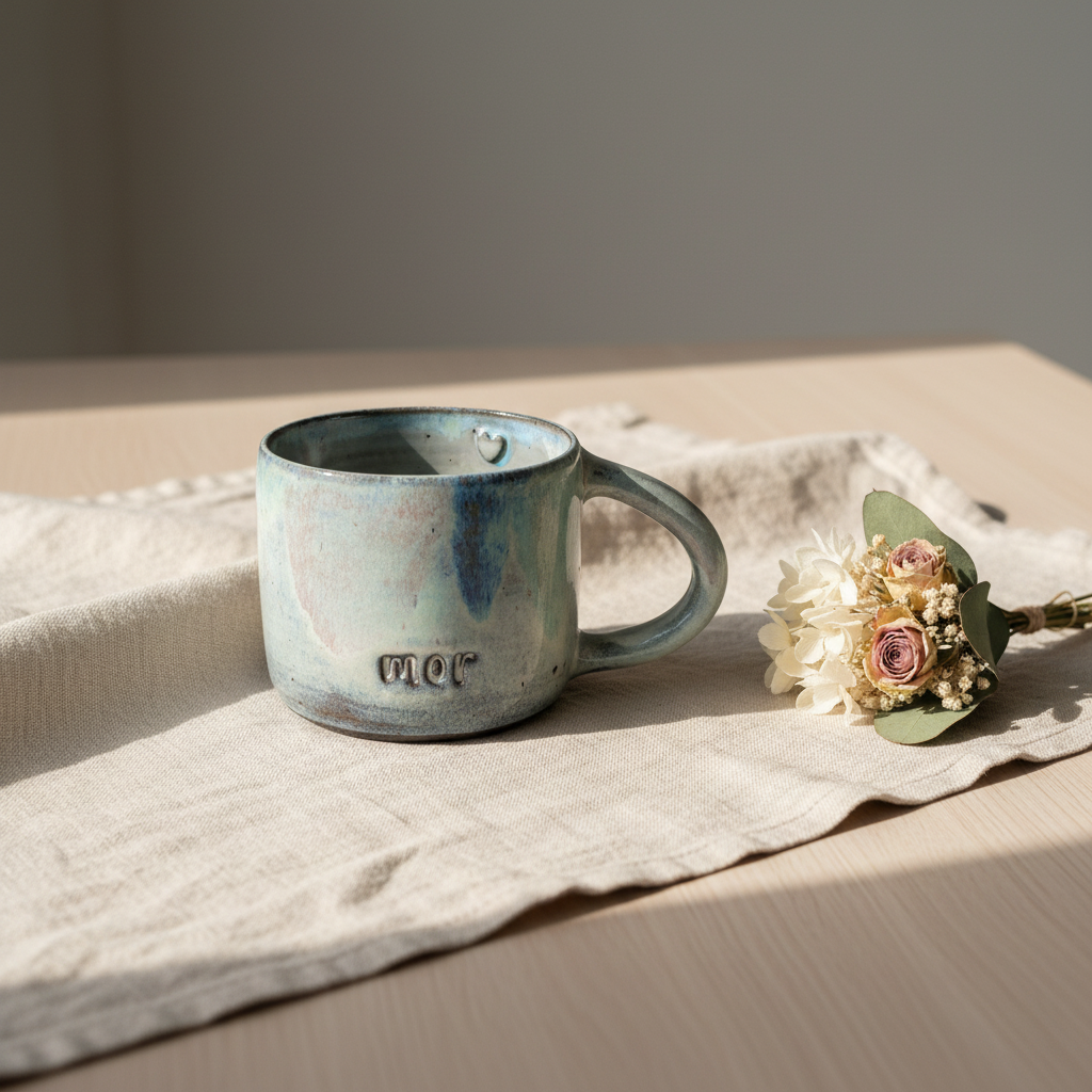 Stylet billede – Mor krus sort ler pastel glasur