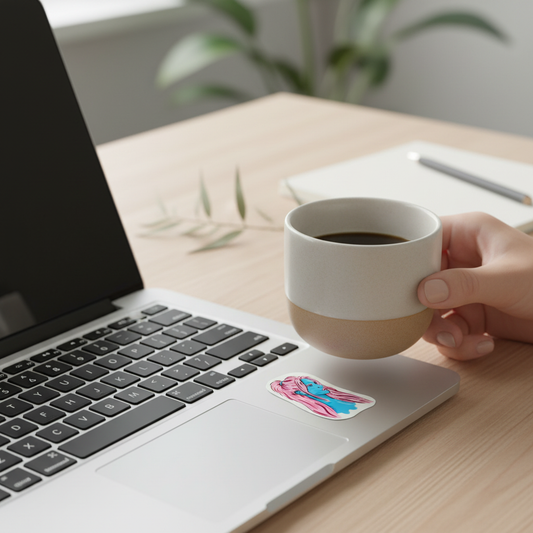 Stylet Blue woman sticker i korrekt lille størrelse