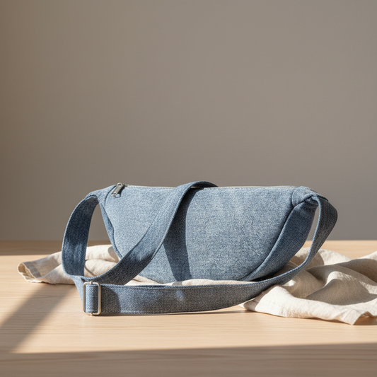 Stylet cross body taske i upcyclet denim