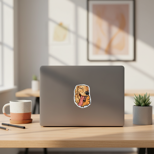 Stylet Glad vovse sticker i workspace-scene