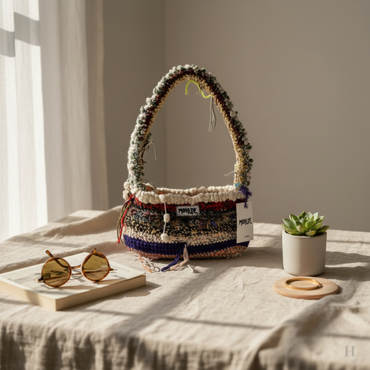 Stylet håndlavet hæklet håndtaske