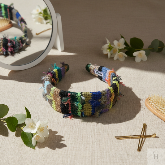 Stylet håndlavet hæklet hårbøjle i forskellige farver