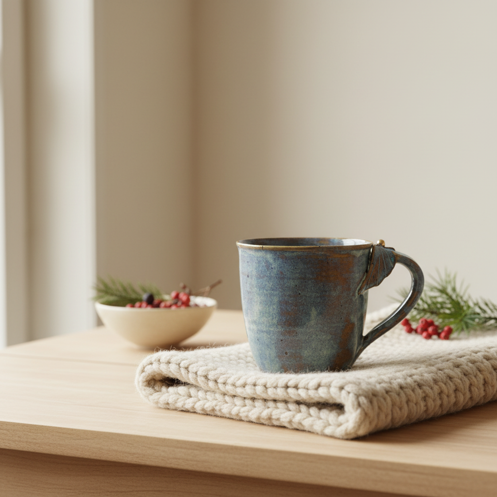 Stylet håndlavet keramikkrus med englevinger ved hanken