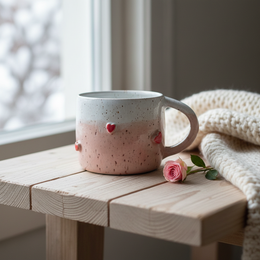 Stylet håndlavet keramikkrus med hjerter