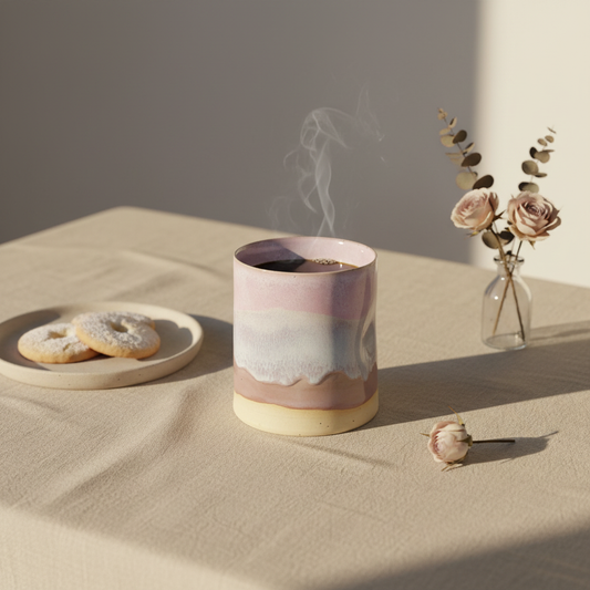 Stylet håndlavet klemmekrus i lyserød/støvet rosa