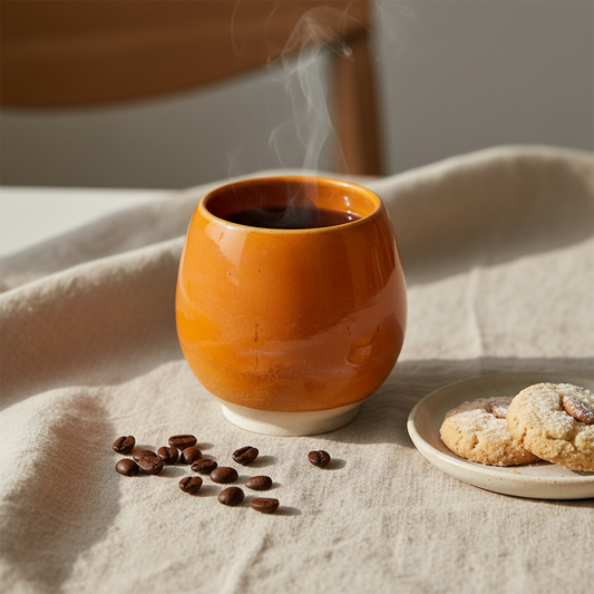 Stylet håndlavet krus uden hank i brændt orange