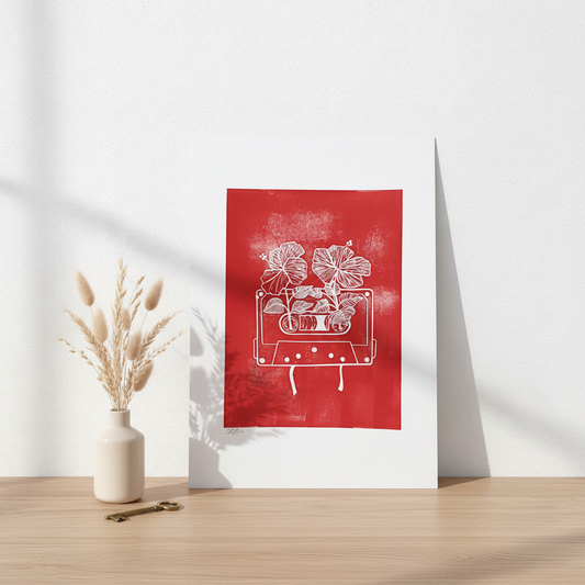 Stylet håndlavet linoleumstryk Flower Cassette A4