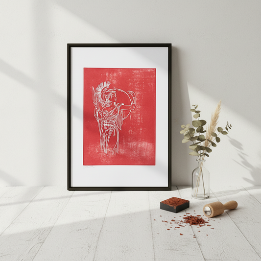 Stylet håndlavet linoleumstryk Gentle Warrior A4