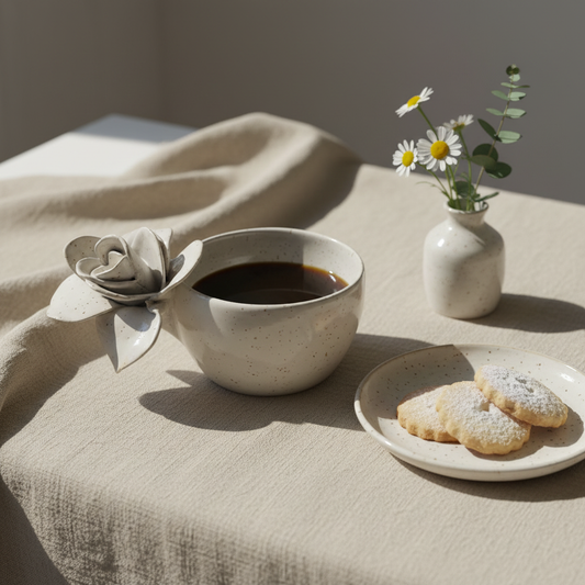 Stylet håndlavet stor kop med blomster hank